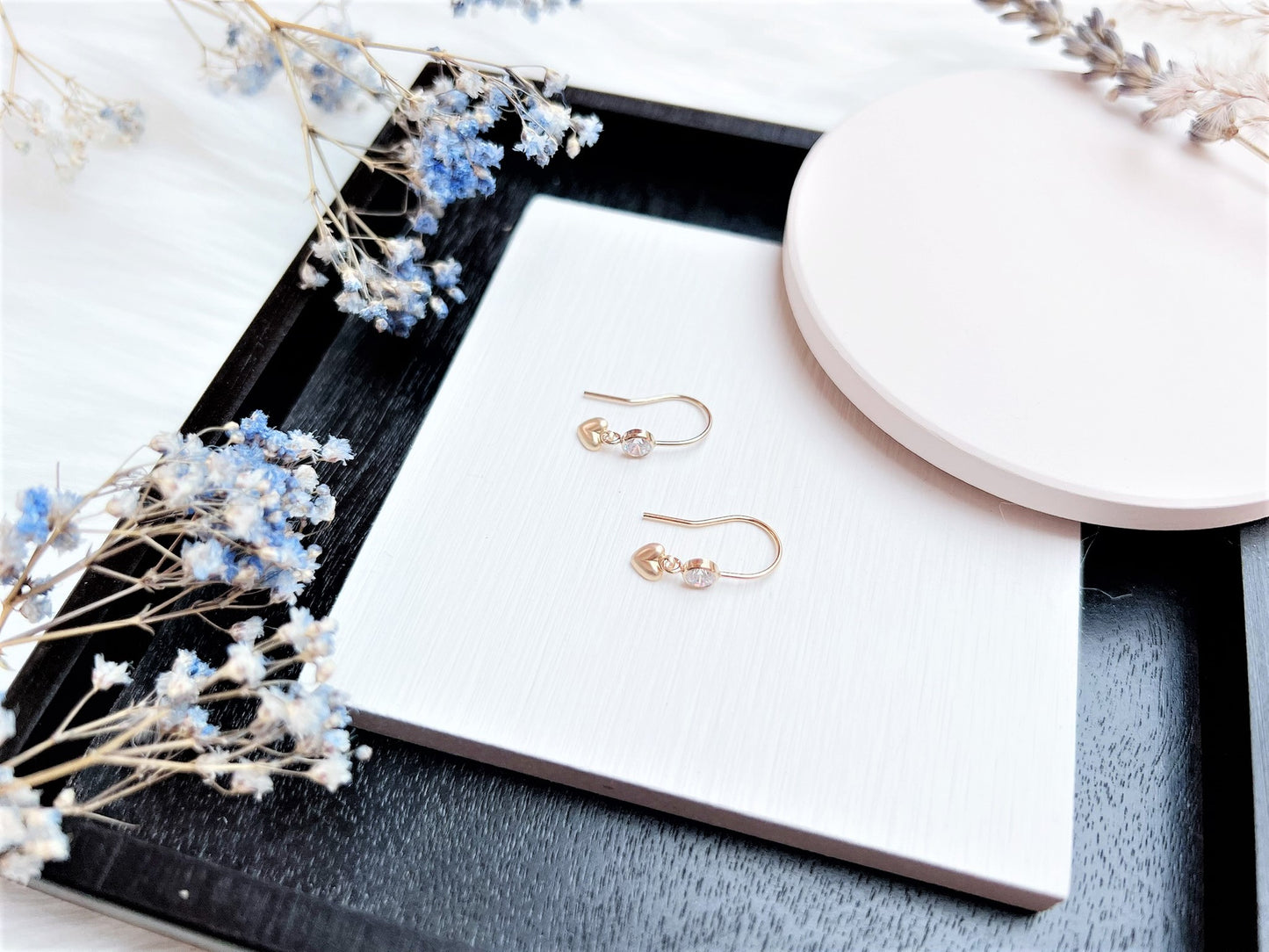 Cubic Zirconia and Heart Charm Earrings