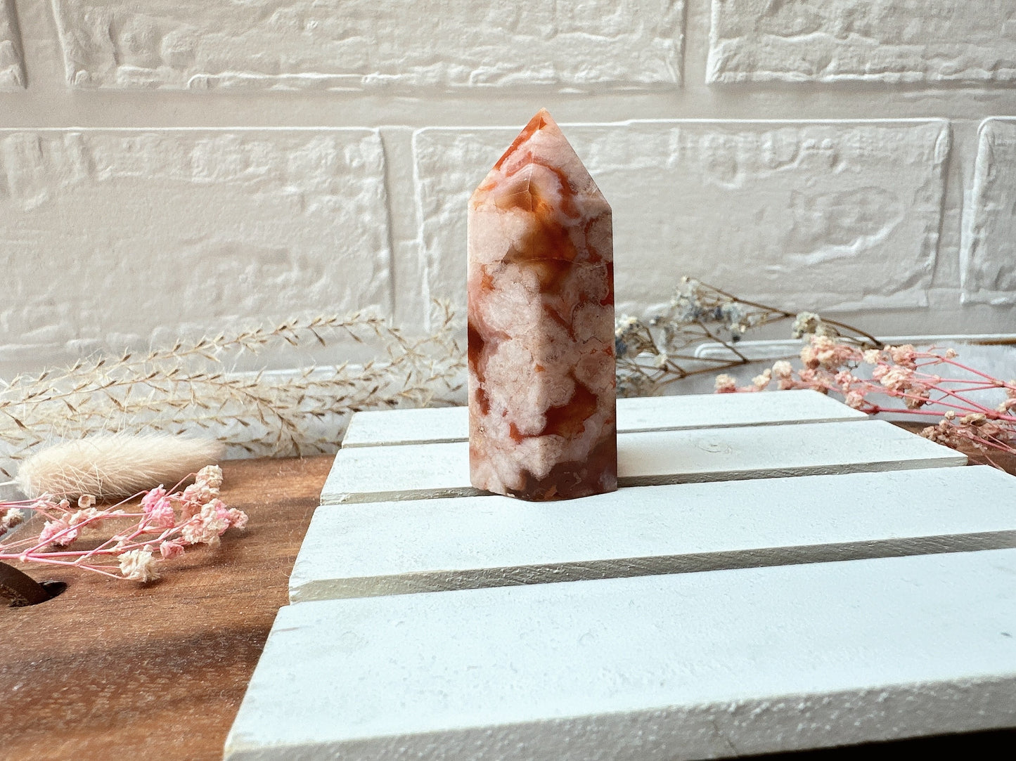 Small Carnelian Flower Agate Tower Obelisk