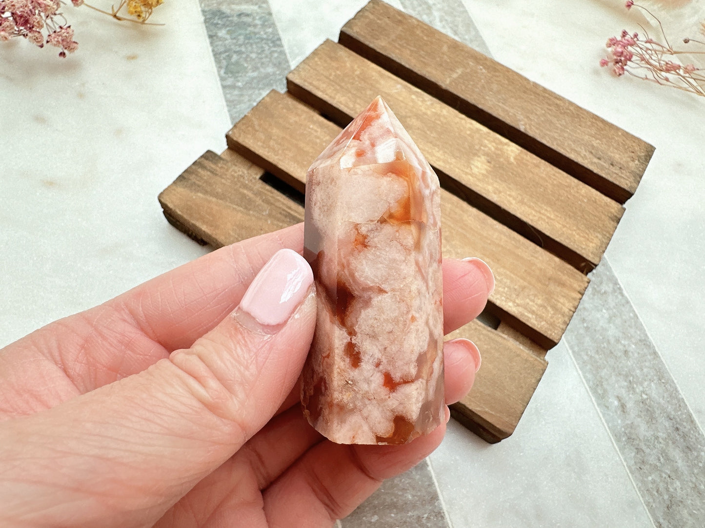 Small Carnelian Flower Agate Tower Obelisk