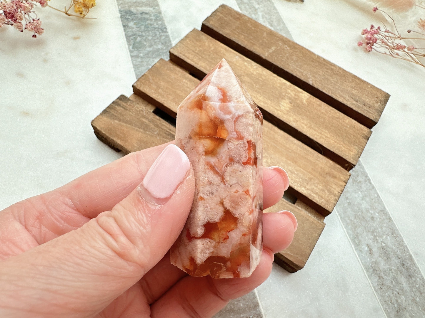 Small Carnelian Flower Agate Tower Obelisk