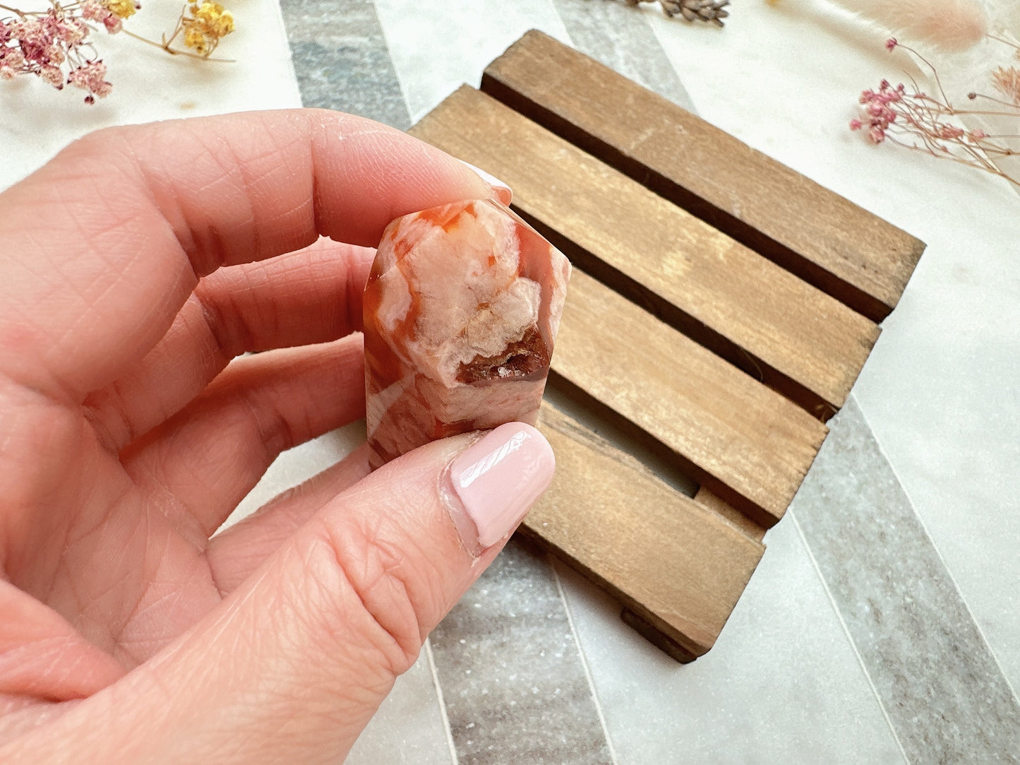 Small Carnelian Flower Agate Tower Obelisk