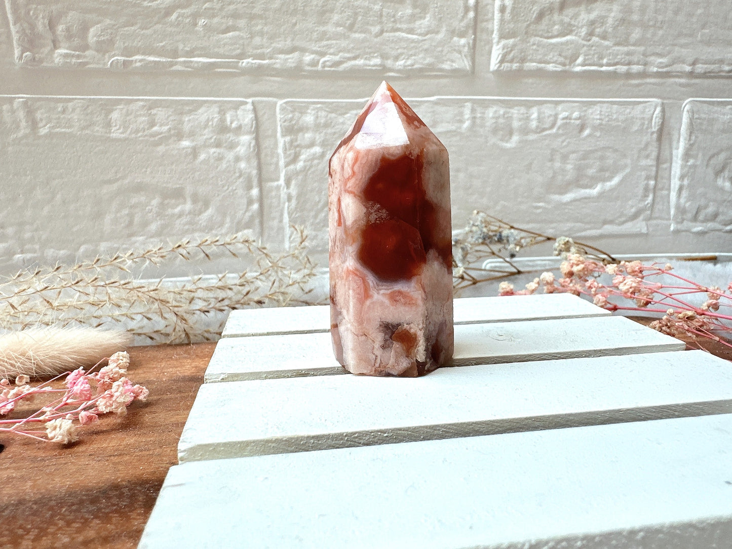 Small Carnelian Flower Agate Tower Obelisk