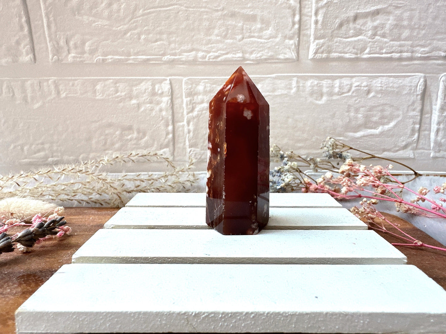 Small Carnelian Flower Agate Tower Obelisk