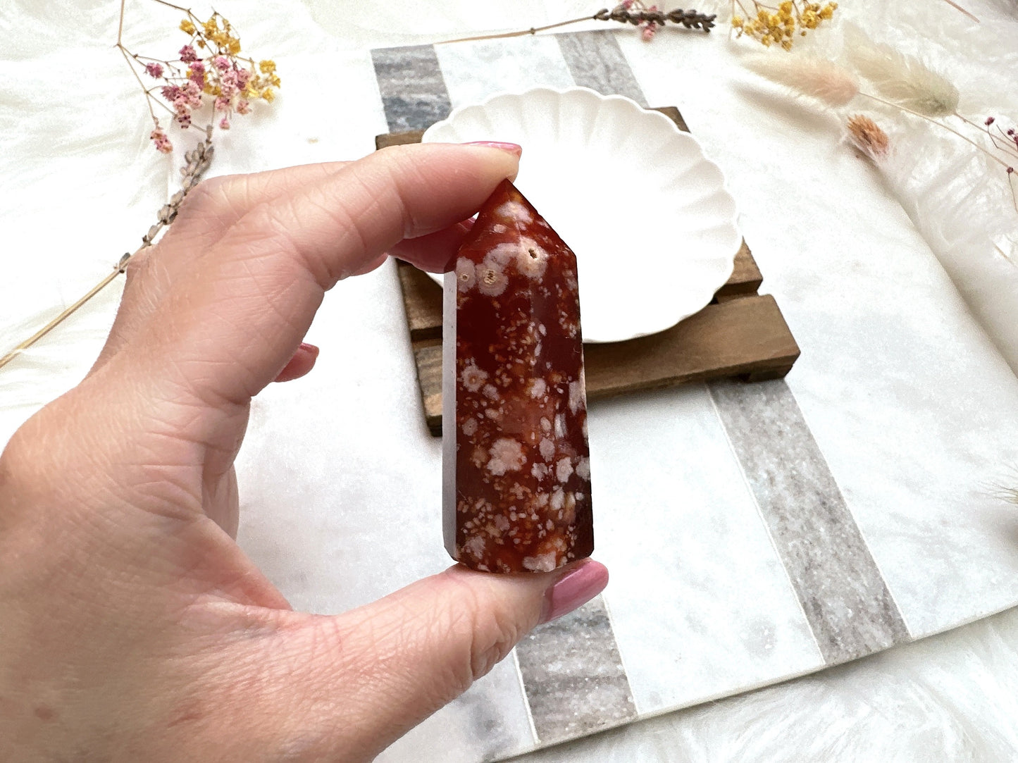 Small Carnelian Flower Agate Tower Obelisk