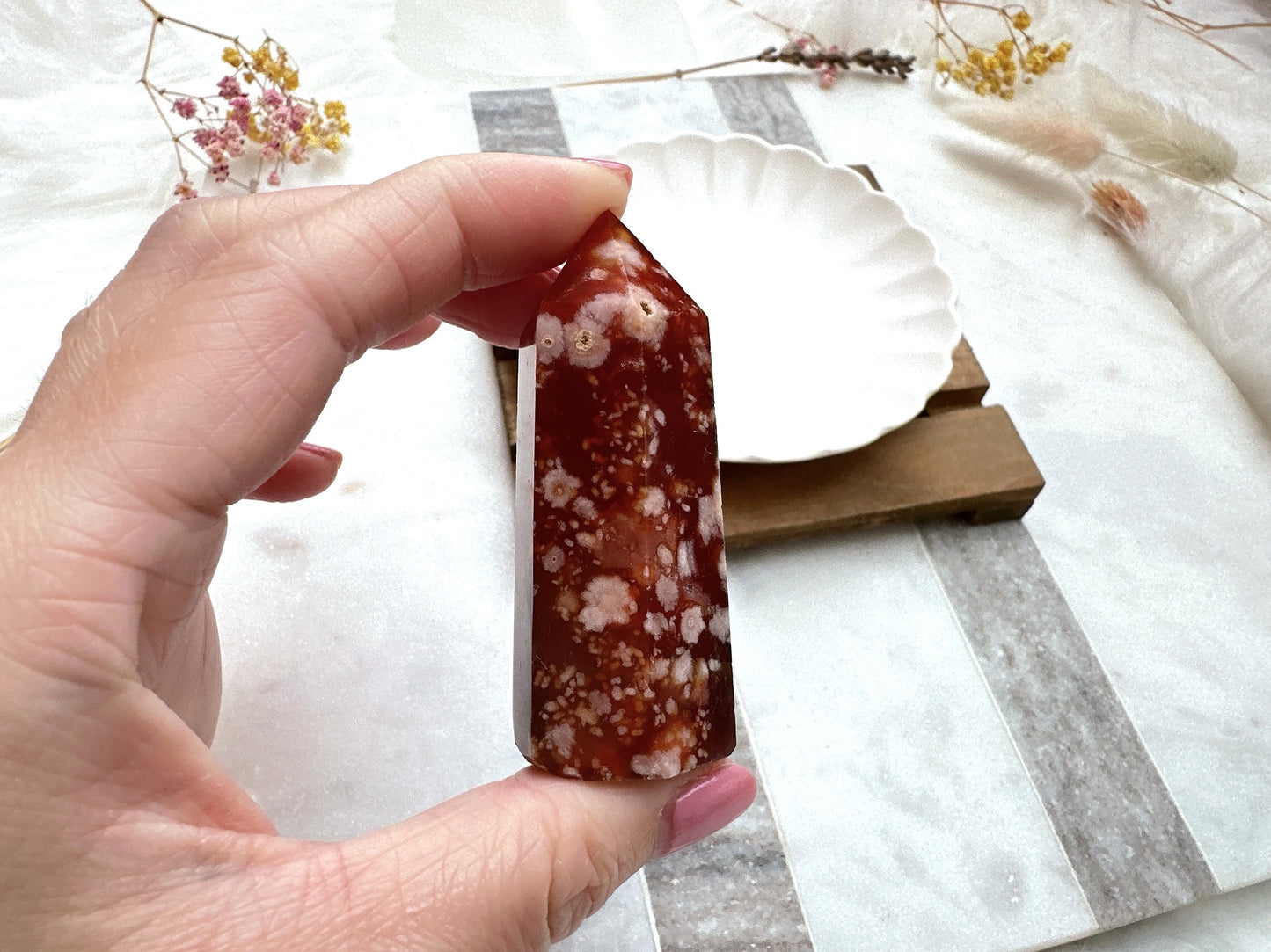 Small Carnelian Flower Agate Tower Obelisk