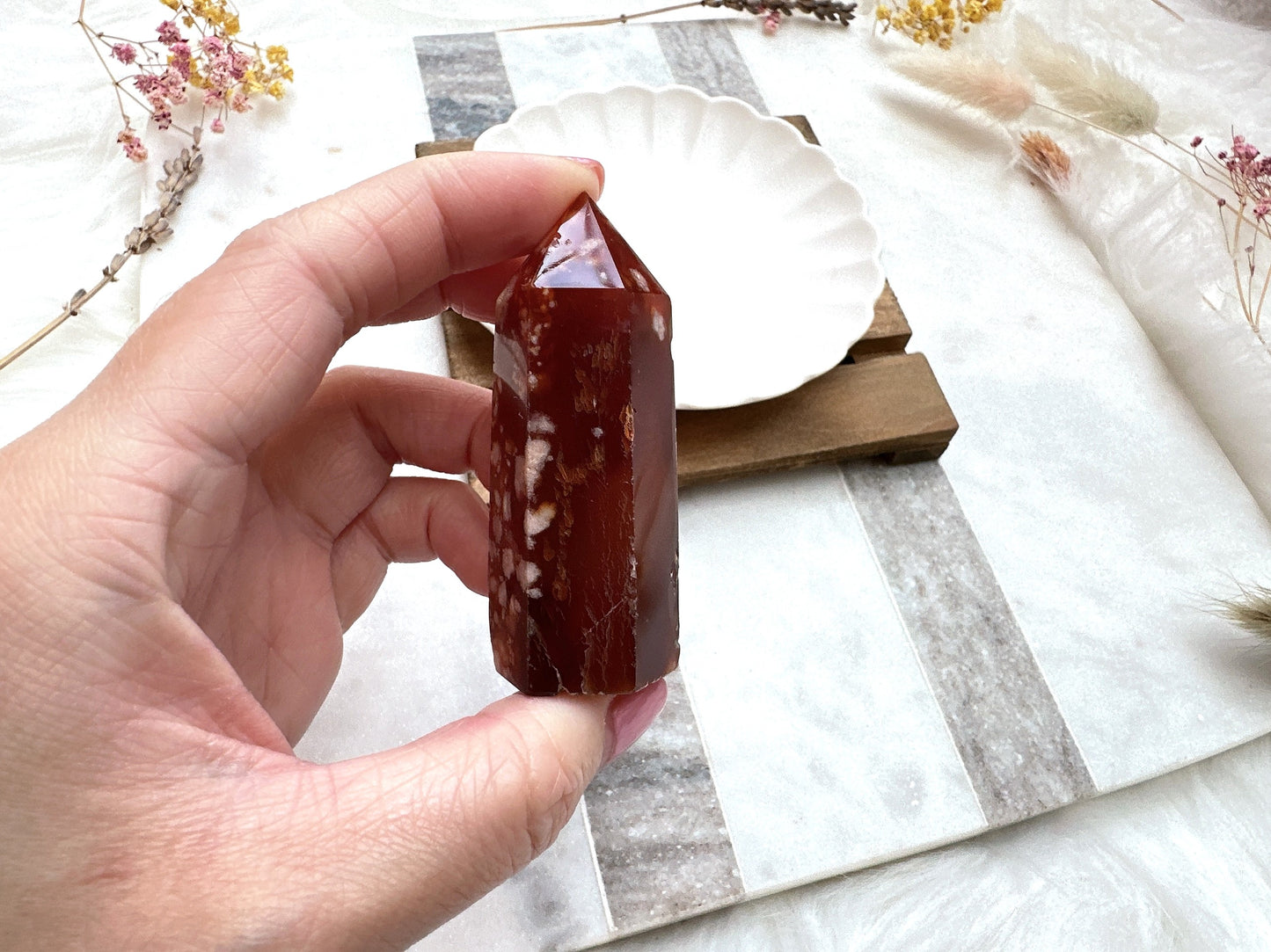 Small Carnelian Flower Agate Tower Obelisk