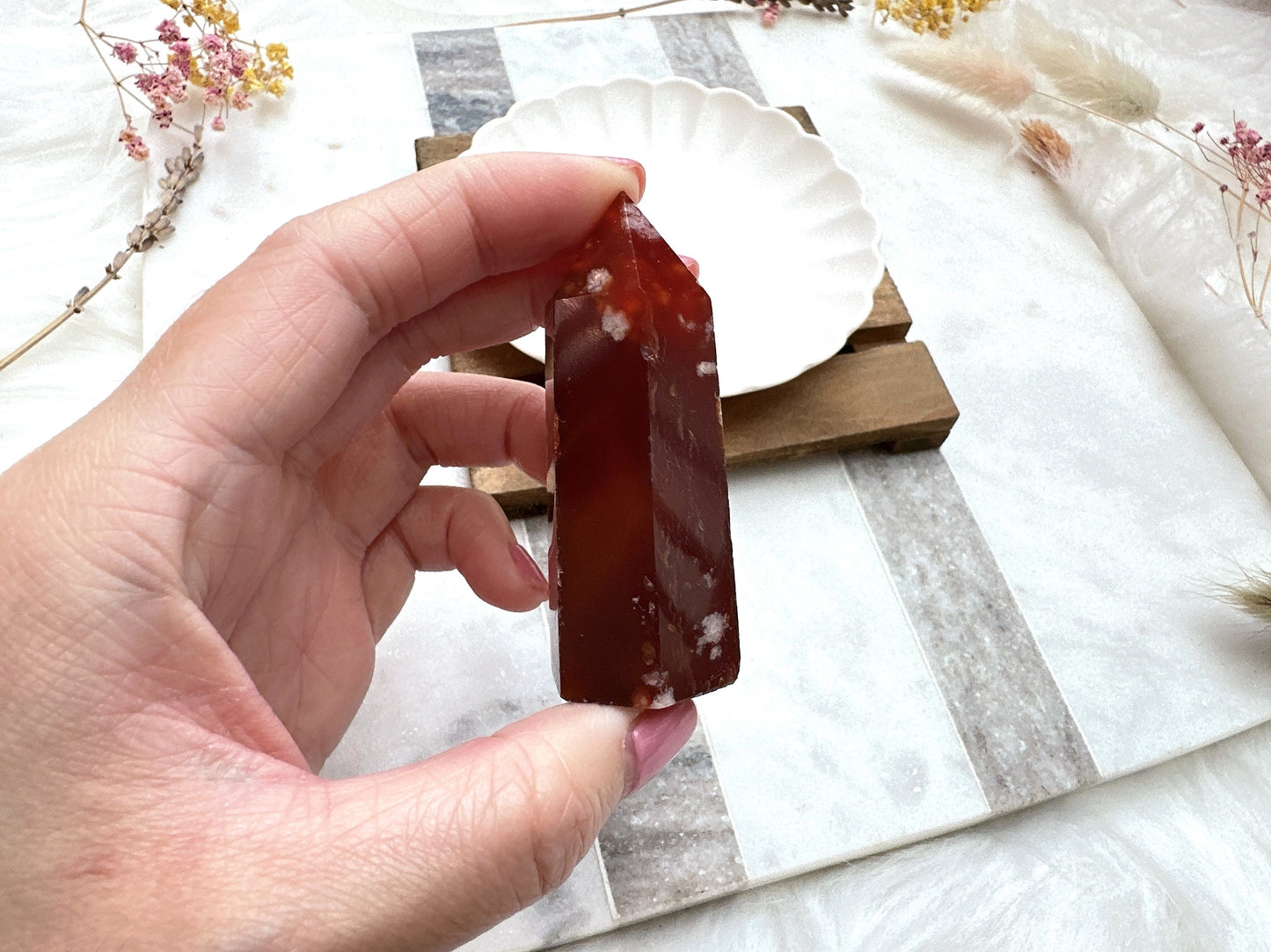 Small Carnelian Flower Agate Tower Obelisk