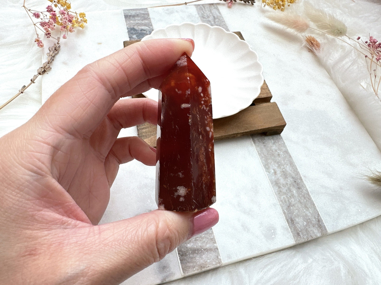 Small Carnelian Flower Agate Tower Obelisk