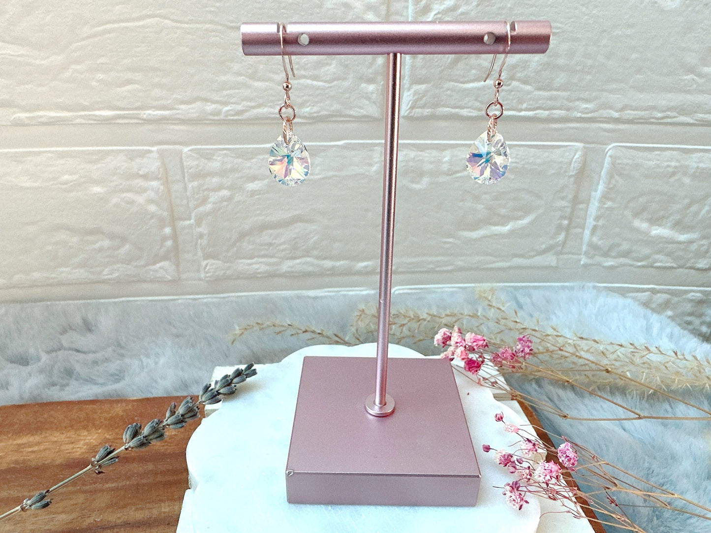 Crystal Pear Drop Rose Gold Earrings