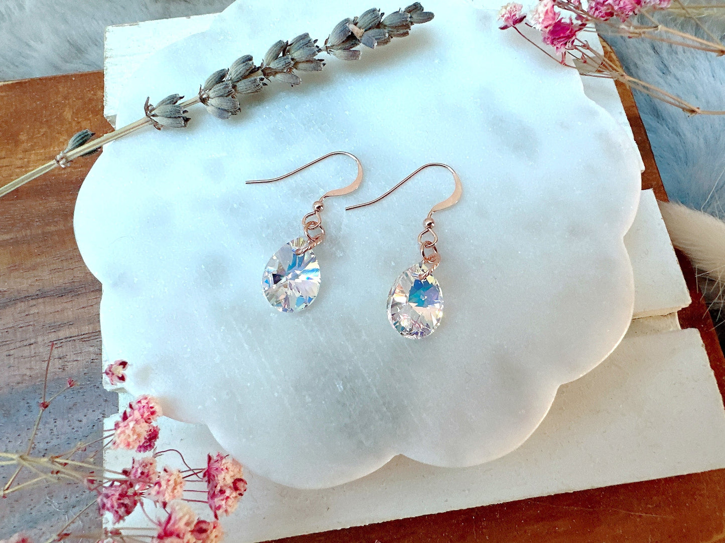 Crystal Pear Drop Rose Gold Earrings