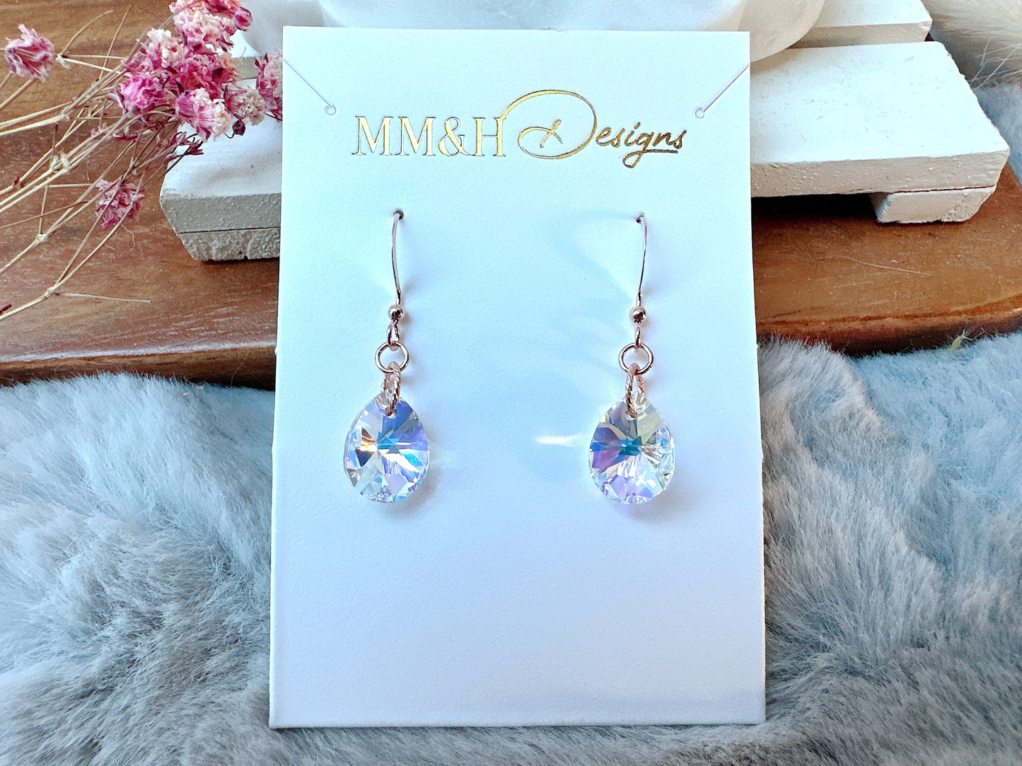 Crystal Pear Drop Rose Gold Earrings