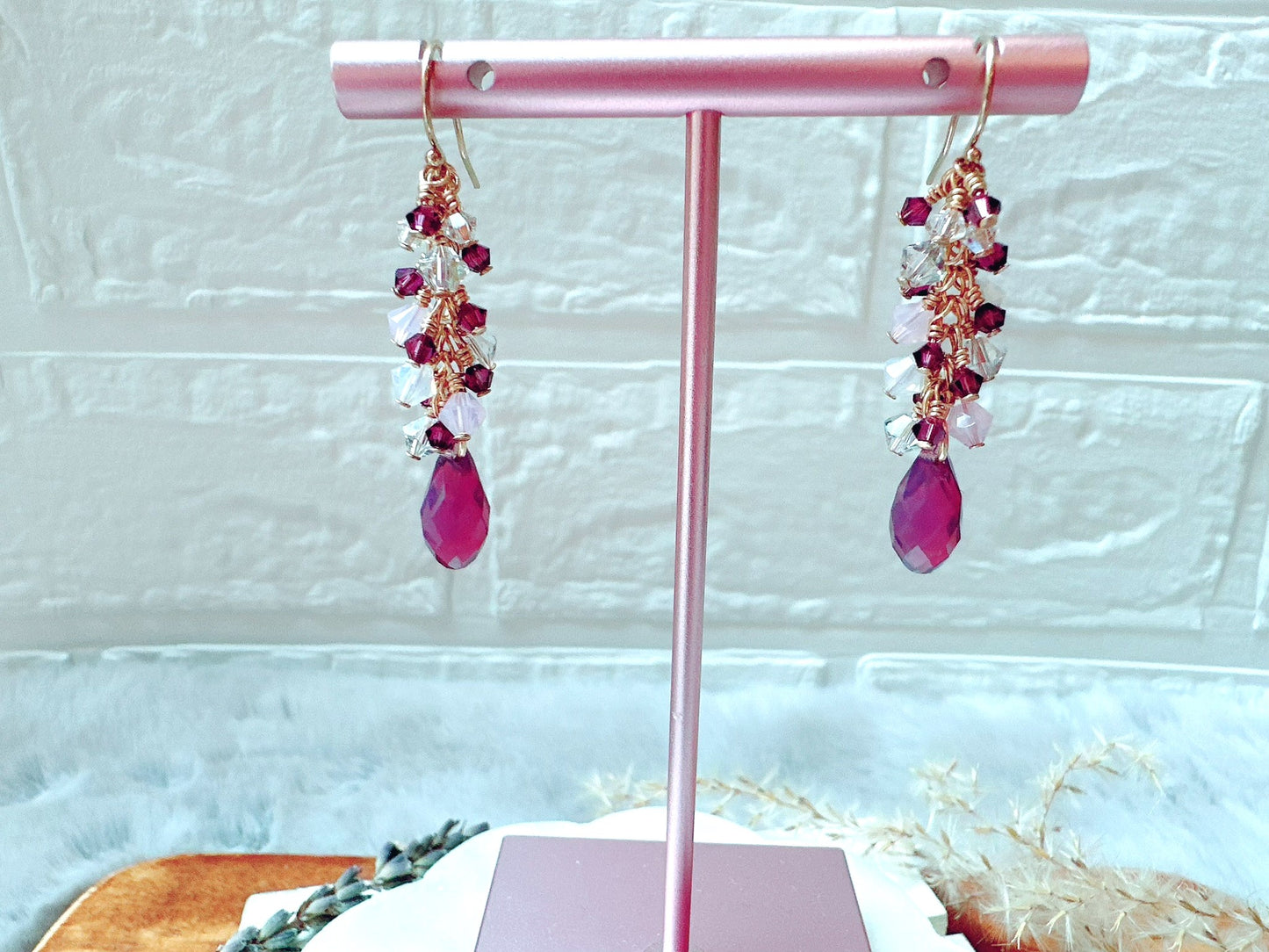 Briolette Crystal Cluster Long Drop Earrings