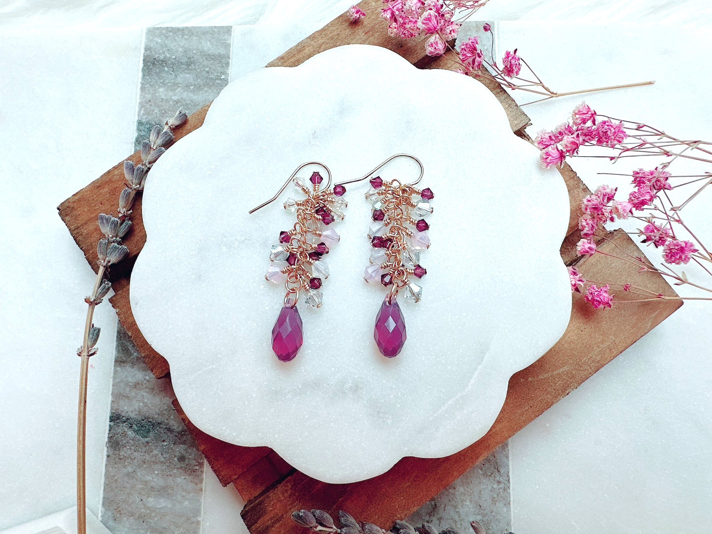 Briolette Crystal Cluster Long Drop Earrings