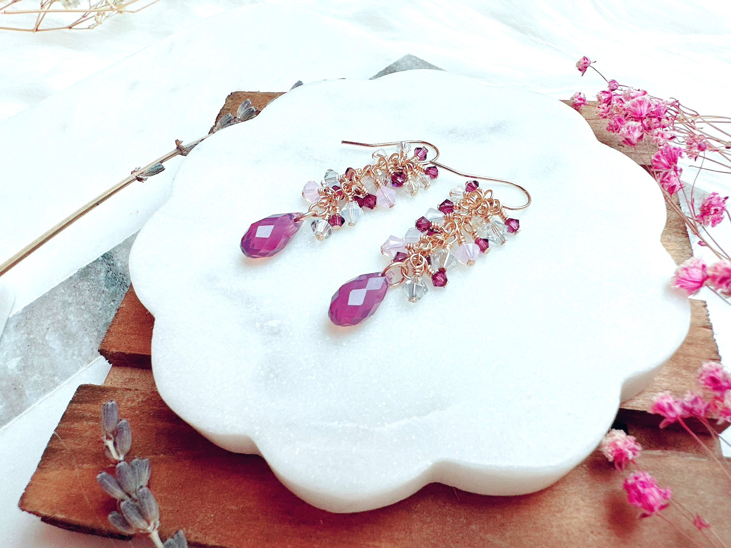 Briolette Crystal Cluster Long Drop Earrings