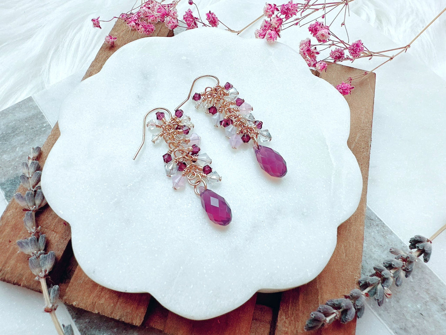Briolette Crystal Cluster Long Drop Earrings