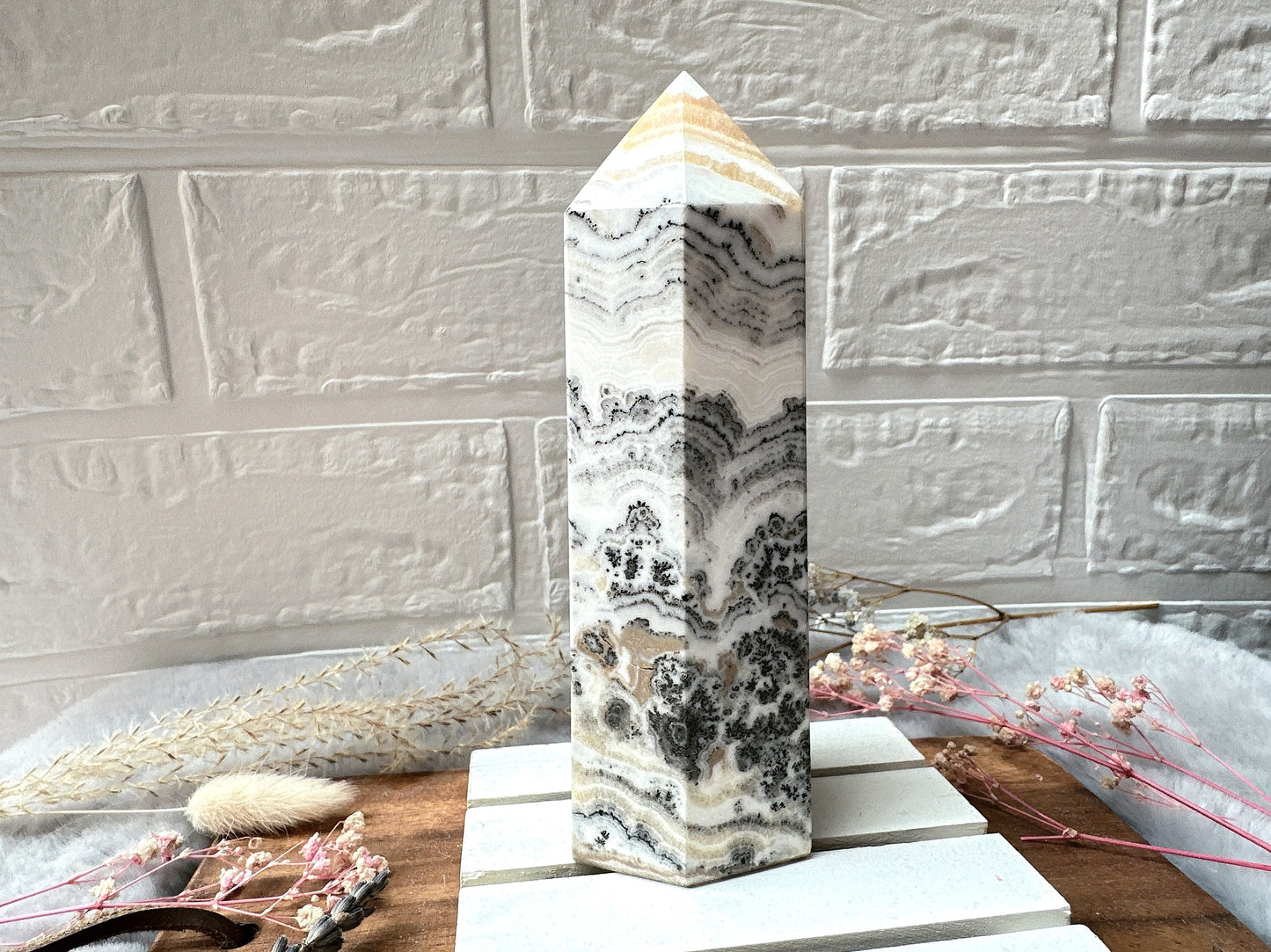 Dendritic Banded Orange Calcite Tower Obelisk