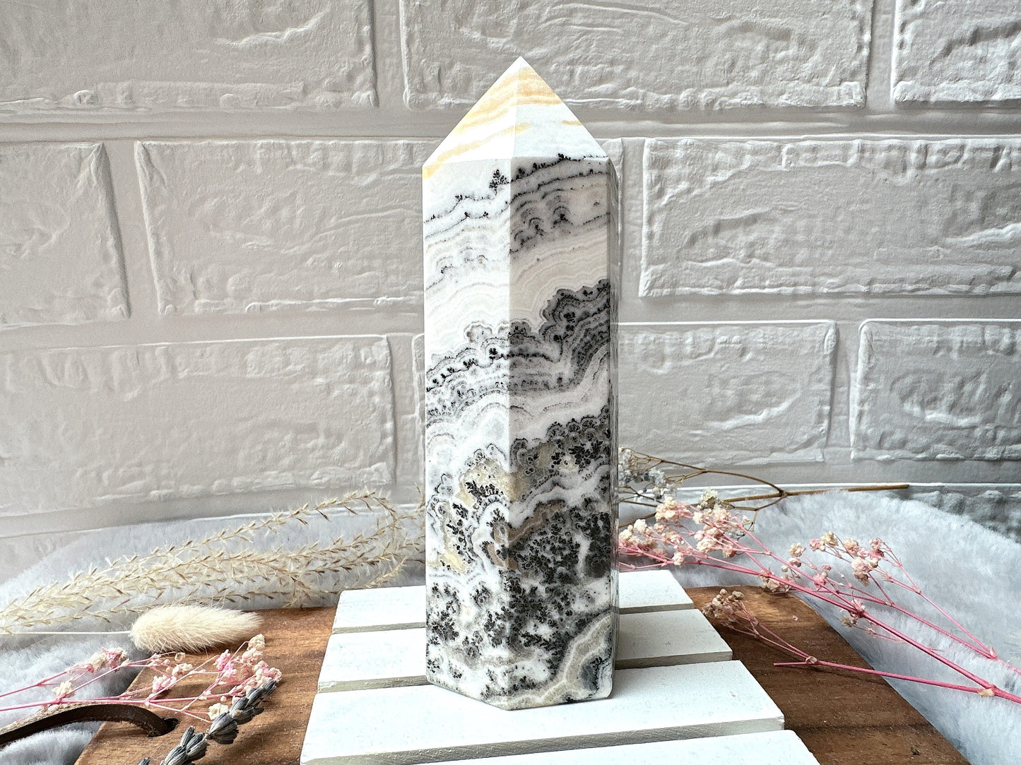 Dendritic Banded Orange Calcite Tower Obelisk