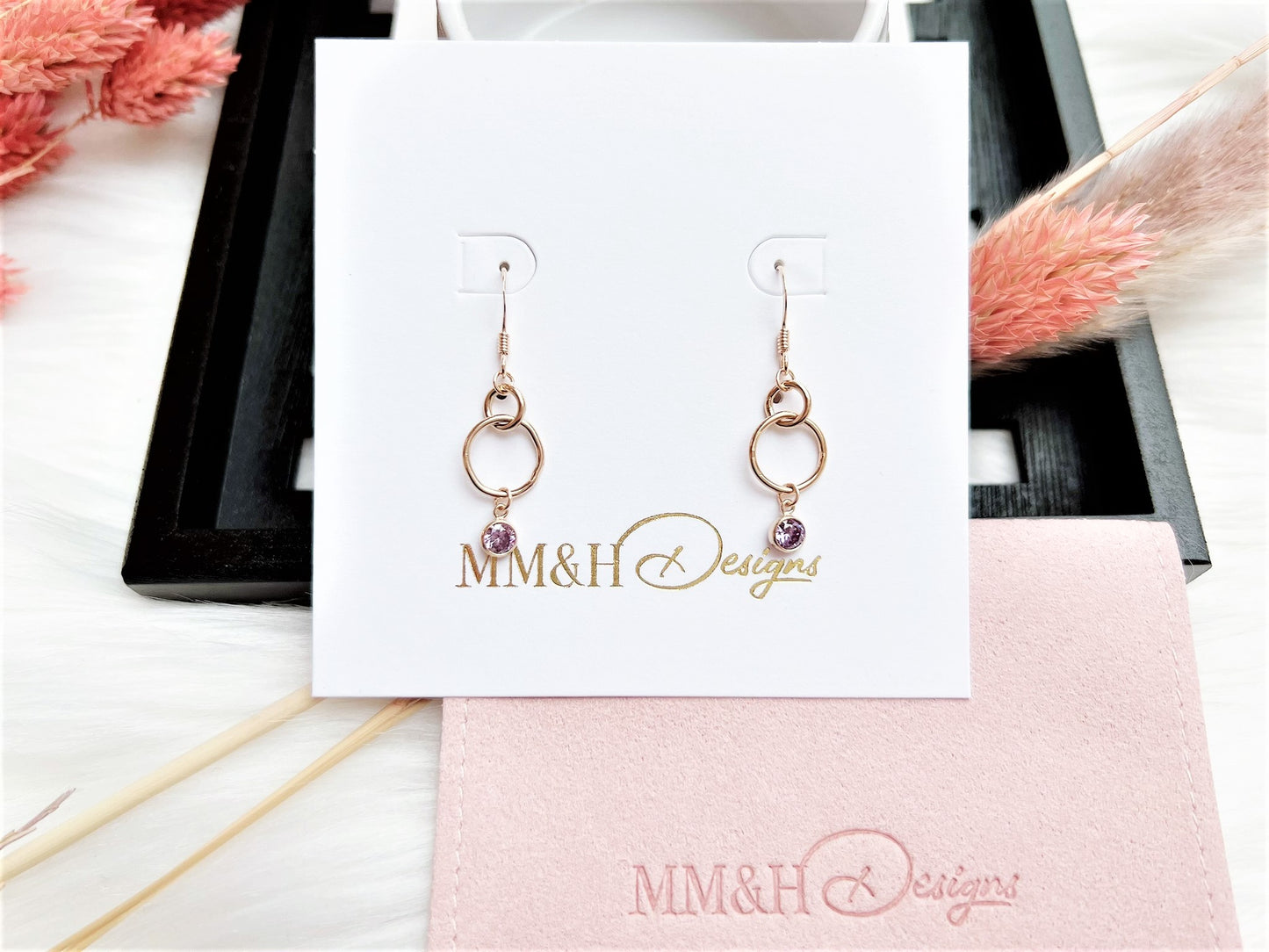 Small Double Loops with Cubic Zirconia Charm Earrings