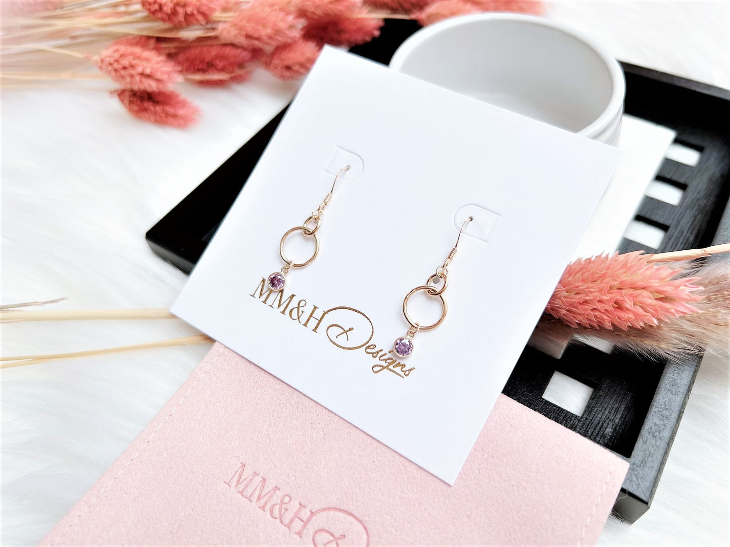 Small Double Loops with Cubic Zirconia Charm Earrings
