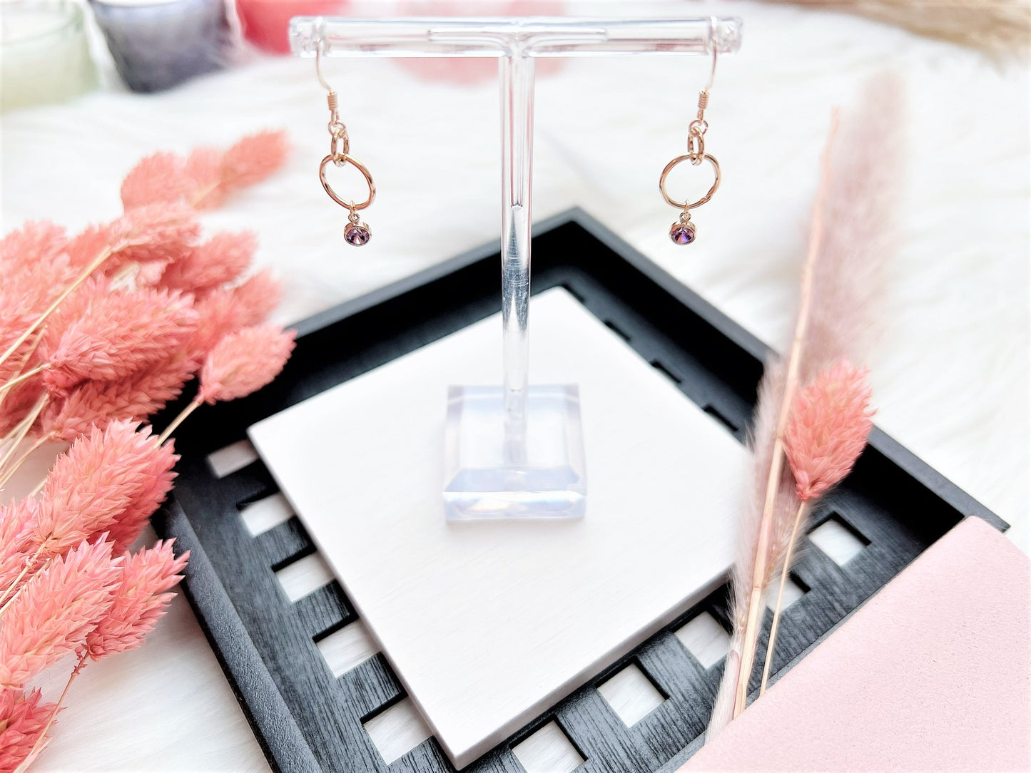 Small Double Loops with Cubic Zirconia Charm Earrings