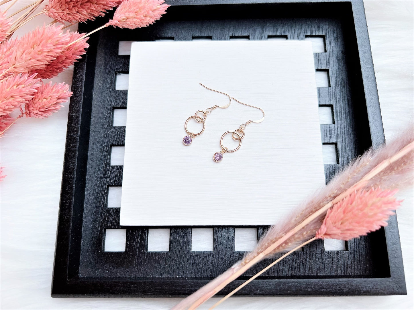 Small Double Loops with Cubic Zirconia Charm Earrings