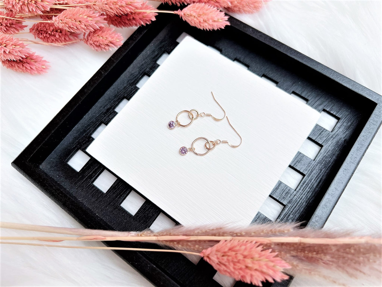 Small Double Loops with Cubic Zirconia Charm Earrings