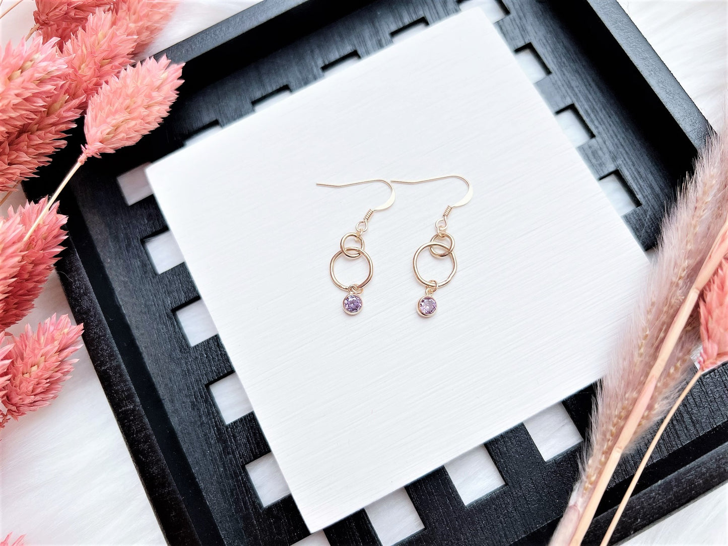 Small Double Loops with Cubic Zirconia Charm Earrings