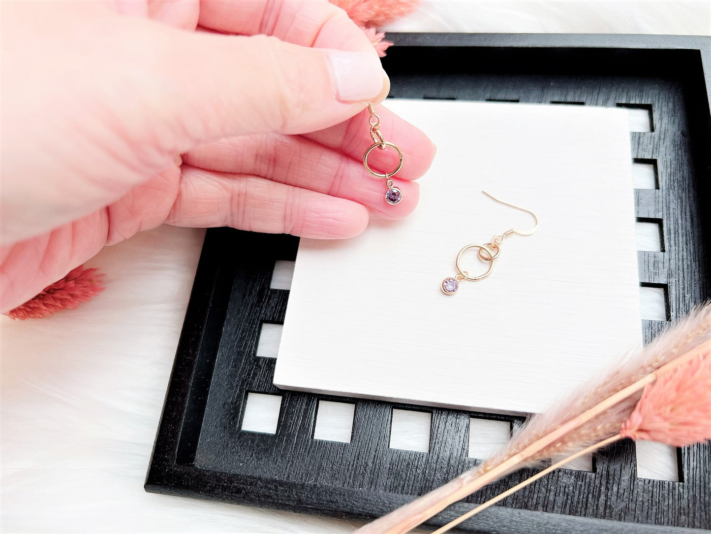 Small Double Loops with Cubic Zirconia Charm Earrings