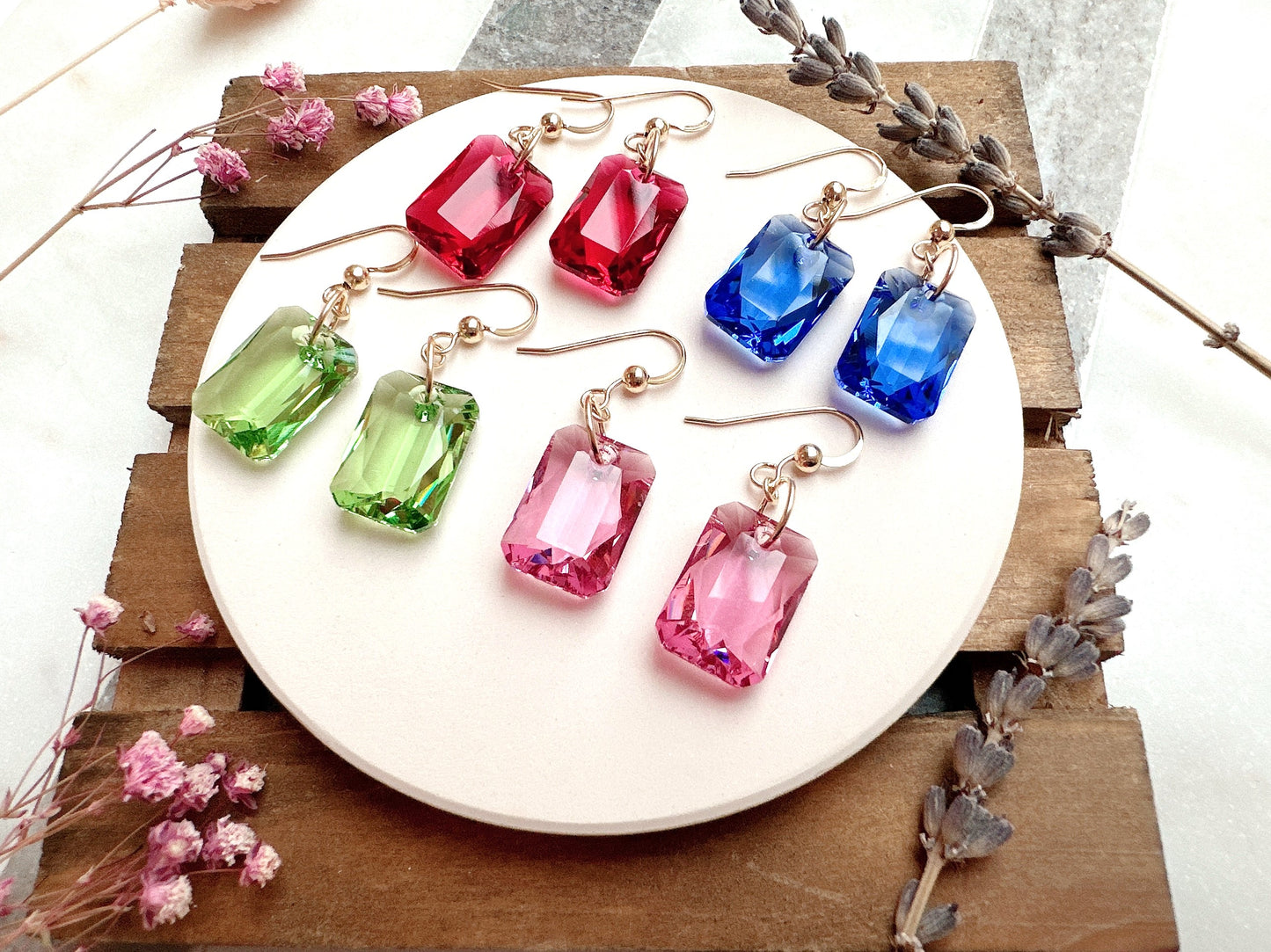 Emerald Cut Crystal Earrings
