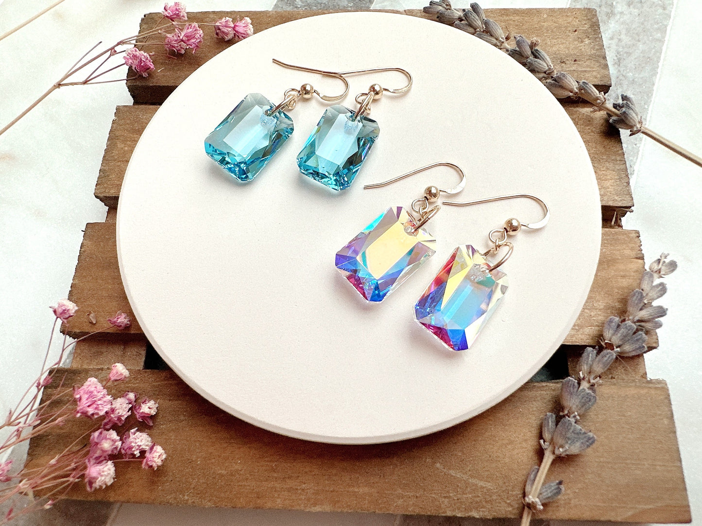 Emerald Cut Crystal Earrings
