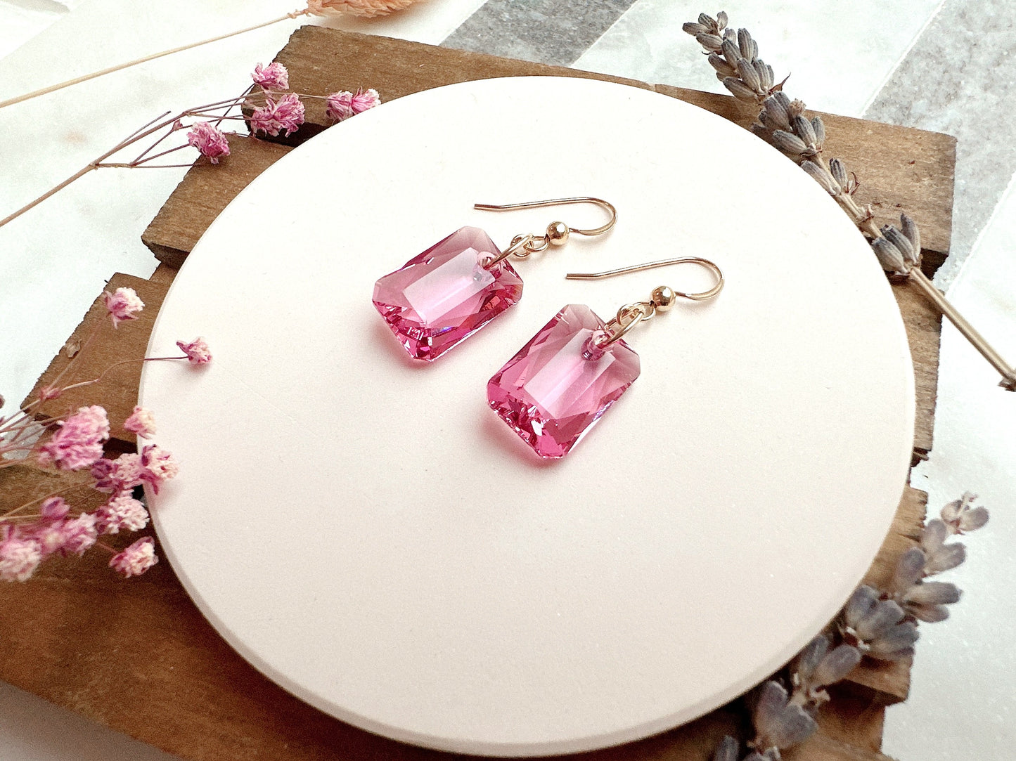 Emerald Cut Crystal Earrings
