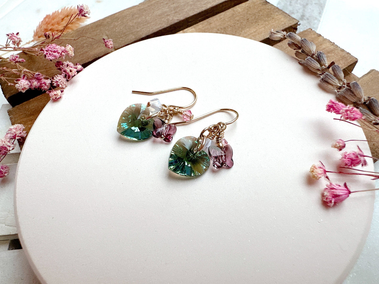 Erinite Shimmer Heart Crystal Cluster Earrings
