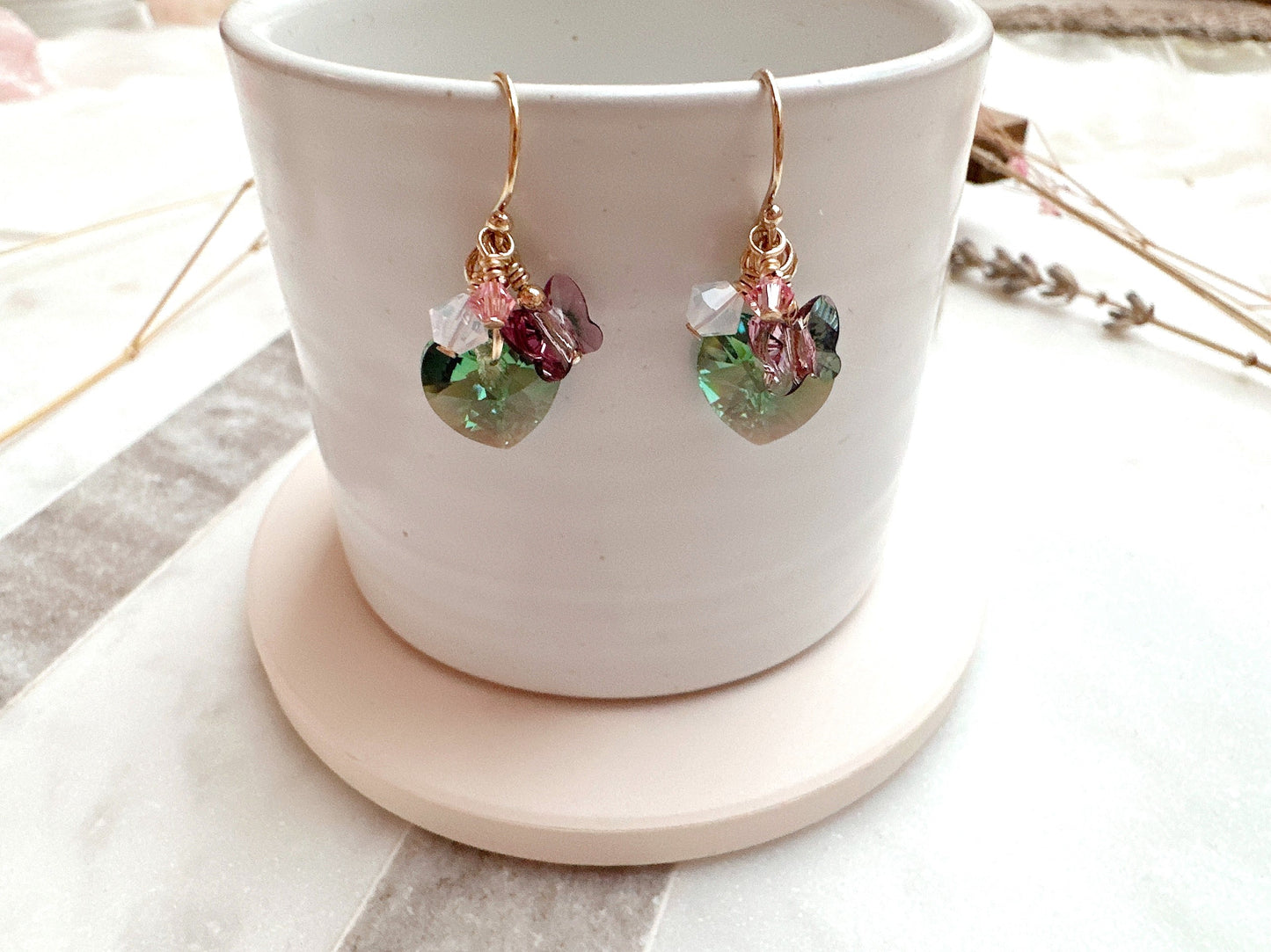 Erinite Shimmer Heart Crystal Cluster Earrings
