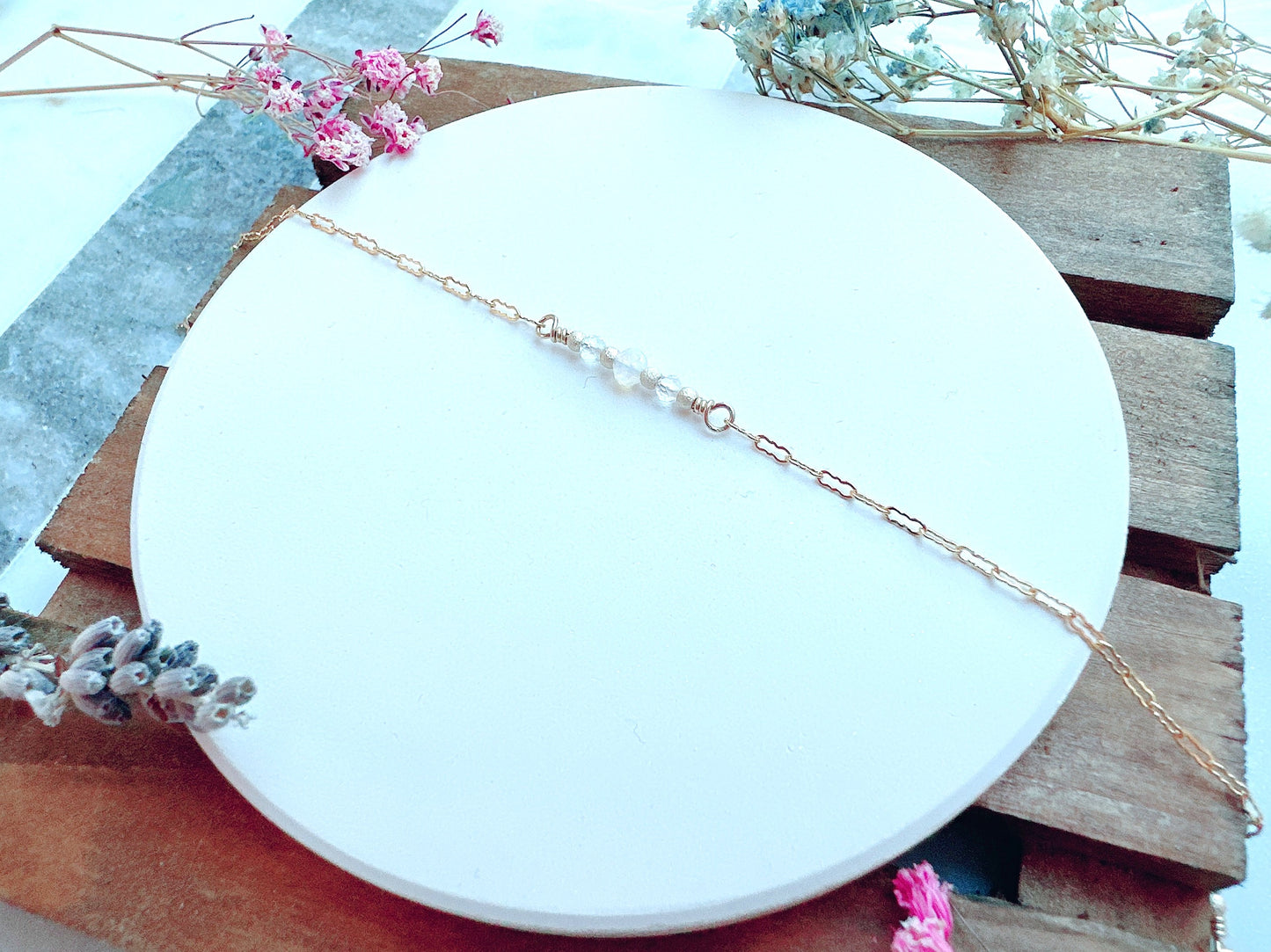 Tiny Ethiopian Opal and White Topaz Bracelet