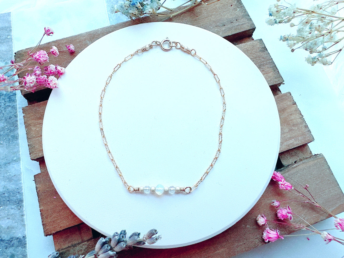 Tiny Ethiopian Opal and White Topaz Bracelet