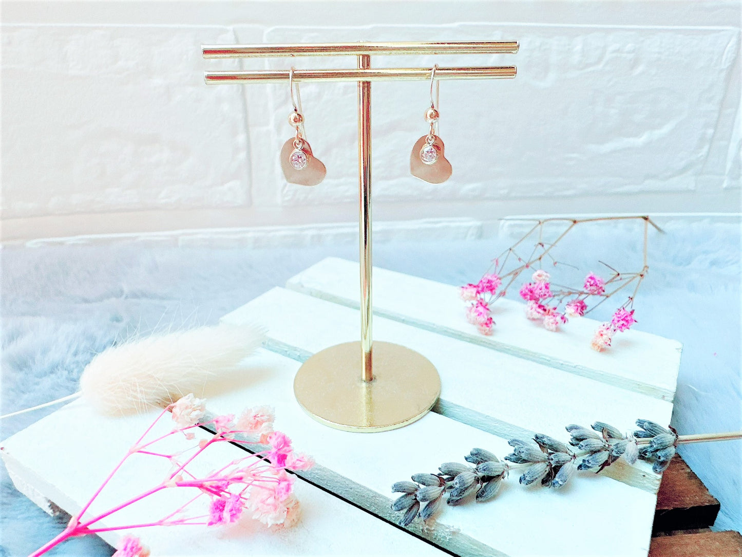 Gold Heart and Mini Cubic Zirconia Earrings