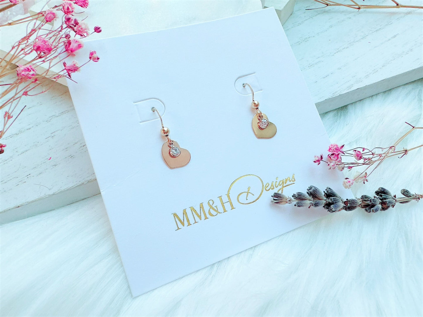 Gold Heart and Mini Cubic Zirconia Earrings