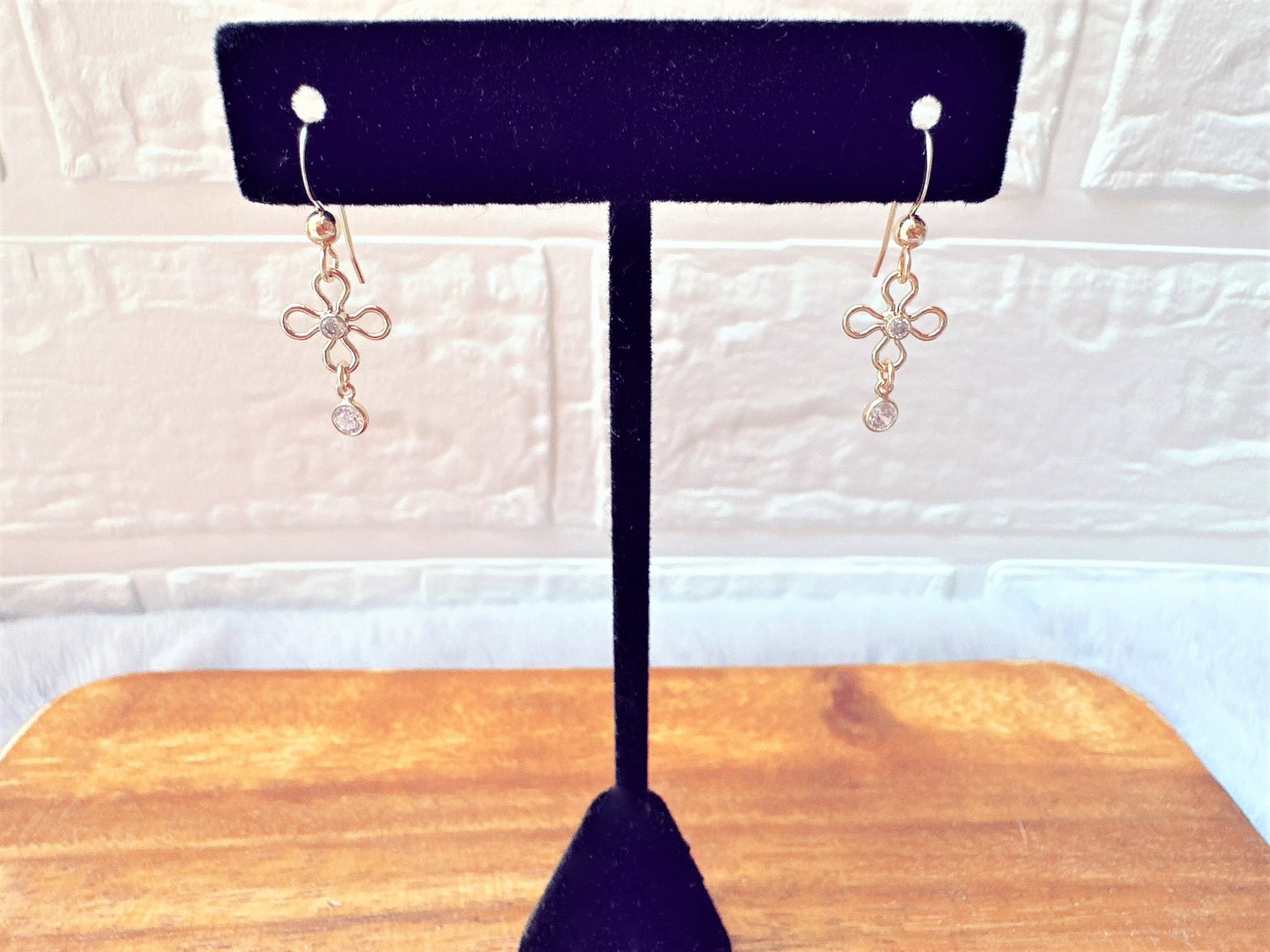 Flower Dangle Earrings with Cubic Zirconia