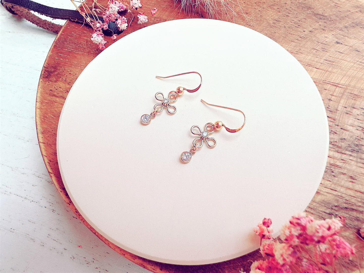Flower Dangle Earrings with Cubic Zirconia