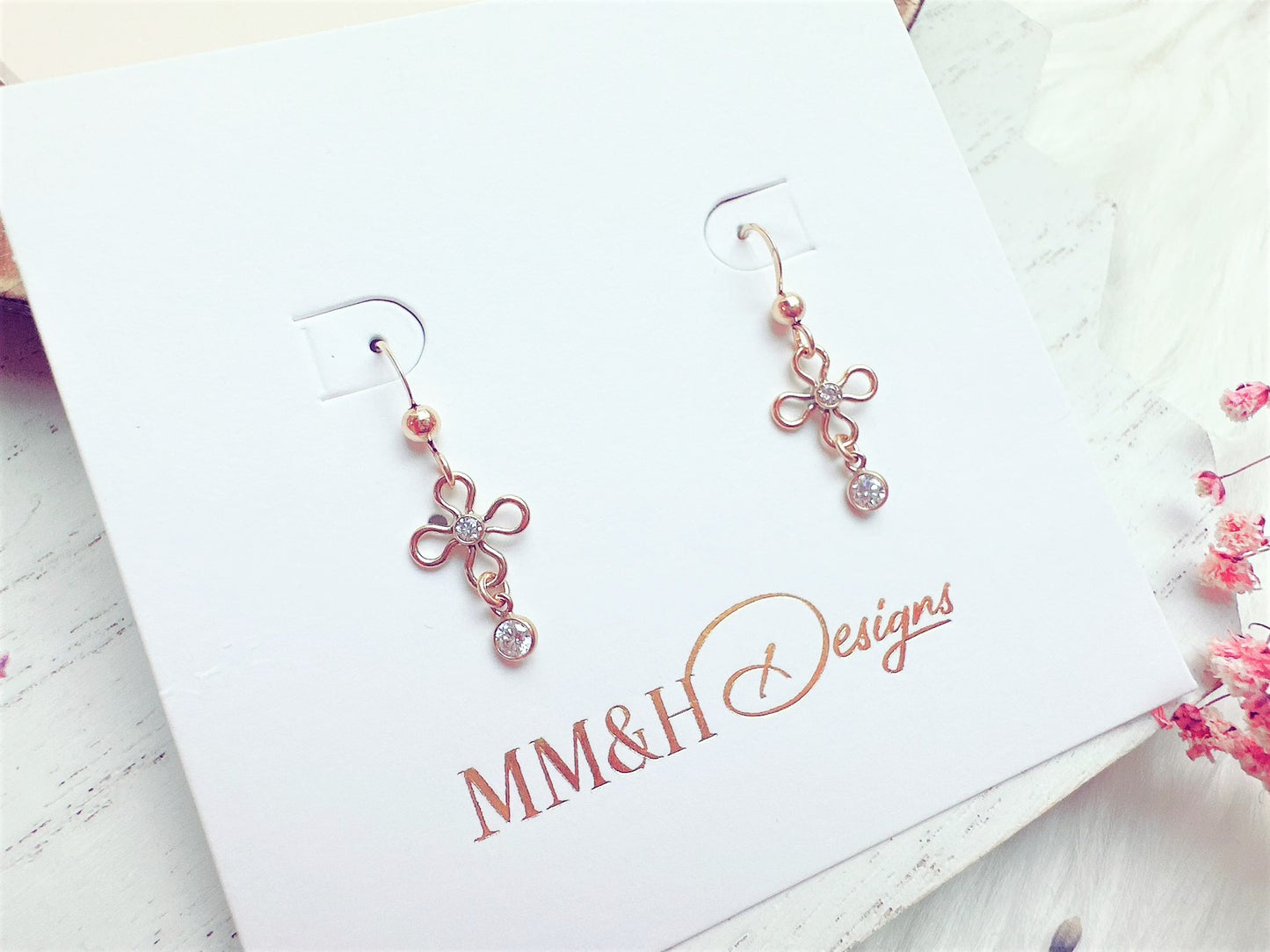 Flower Dangle Earrings with Cubic Zirconia
