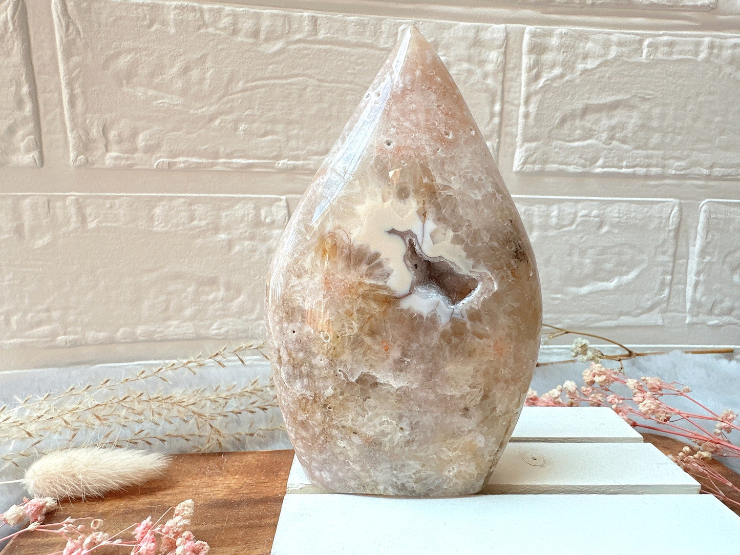 Pink Amethyst with Flower Agate Flame