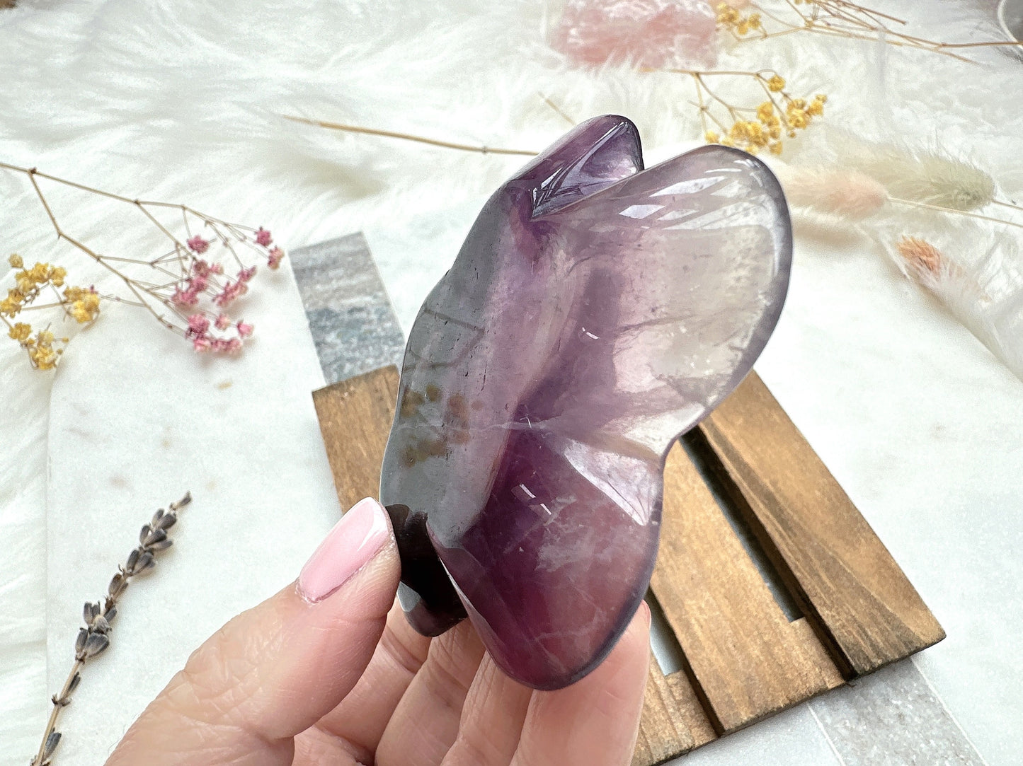 Small Fluorite Flower Bowl with Mini Crystal Hearts Bundle Set