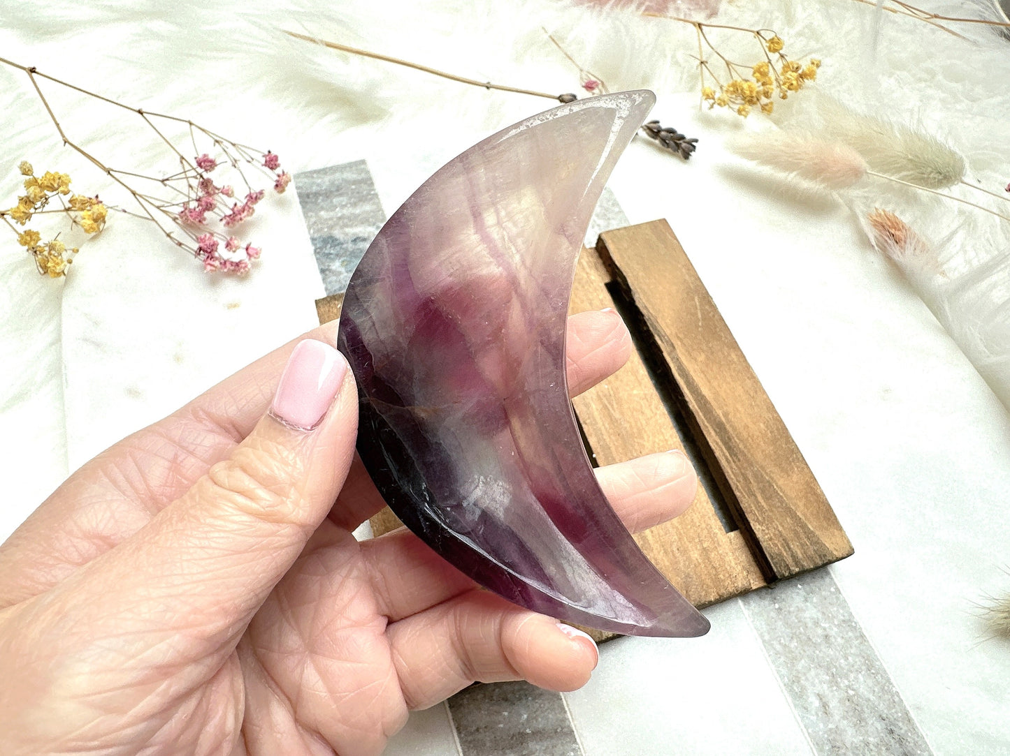 Small Fluorite Moon Bowl with Mini Crystals Bundle Set