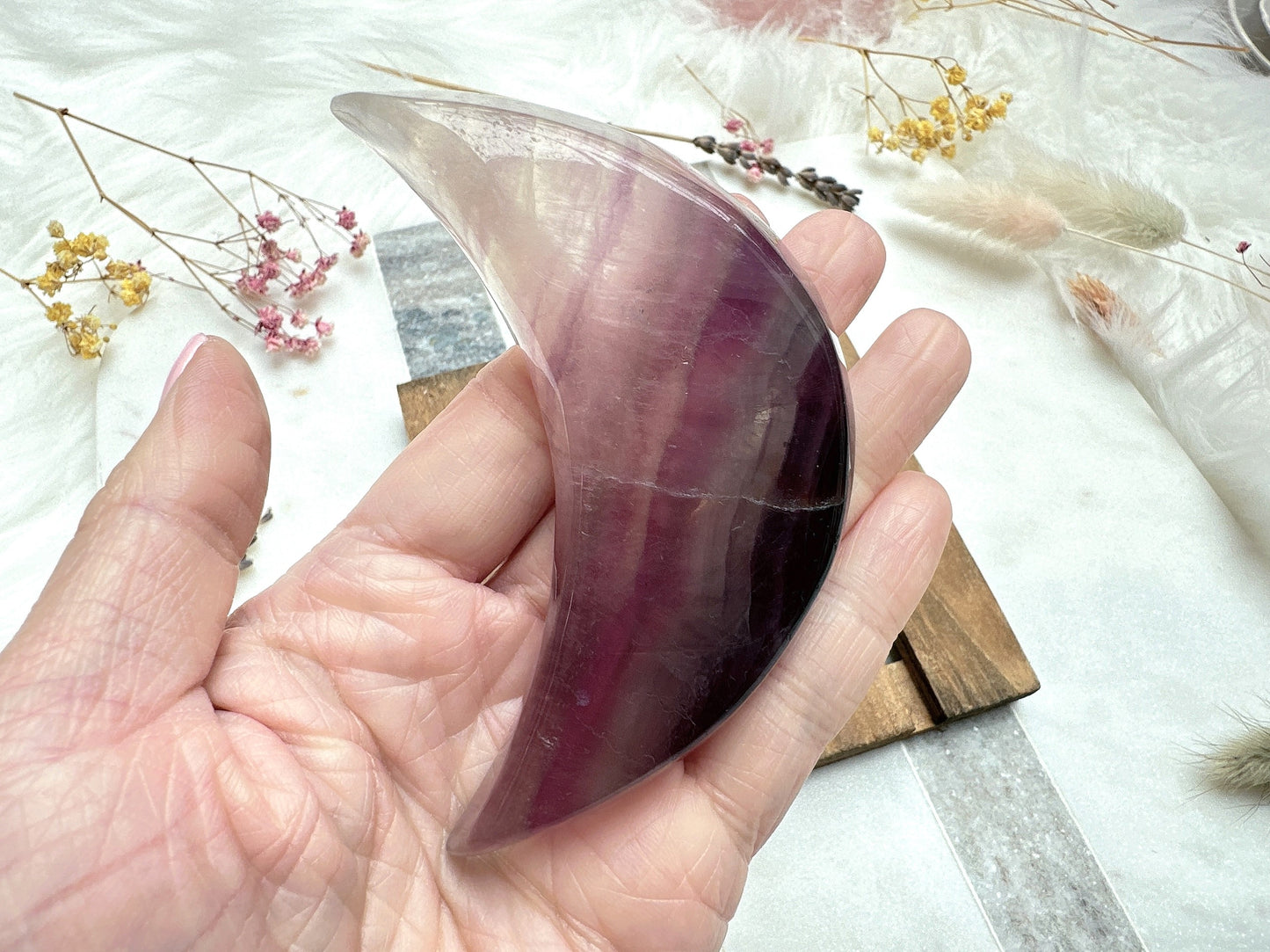 Small Fluorite Moon Bowl with Mini Crystals Bundle Set