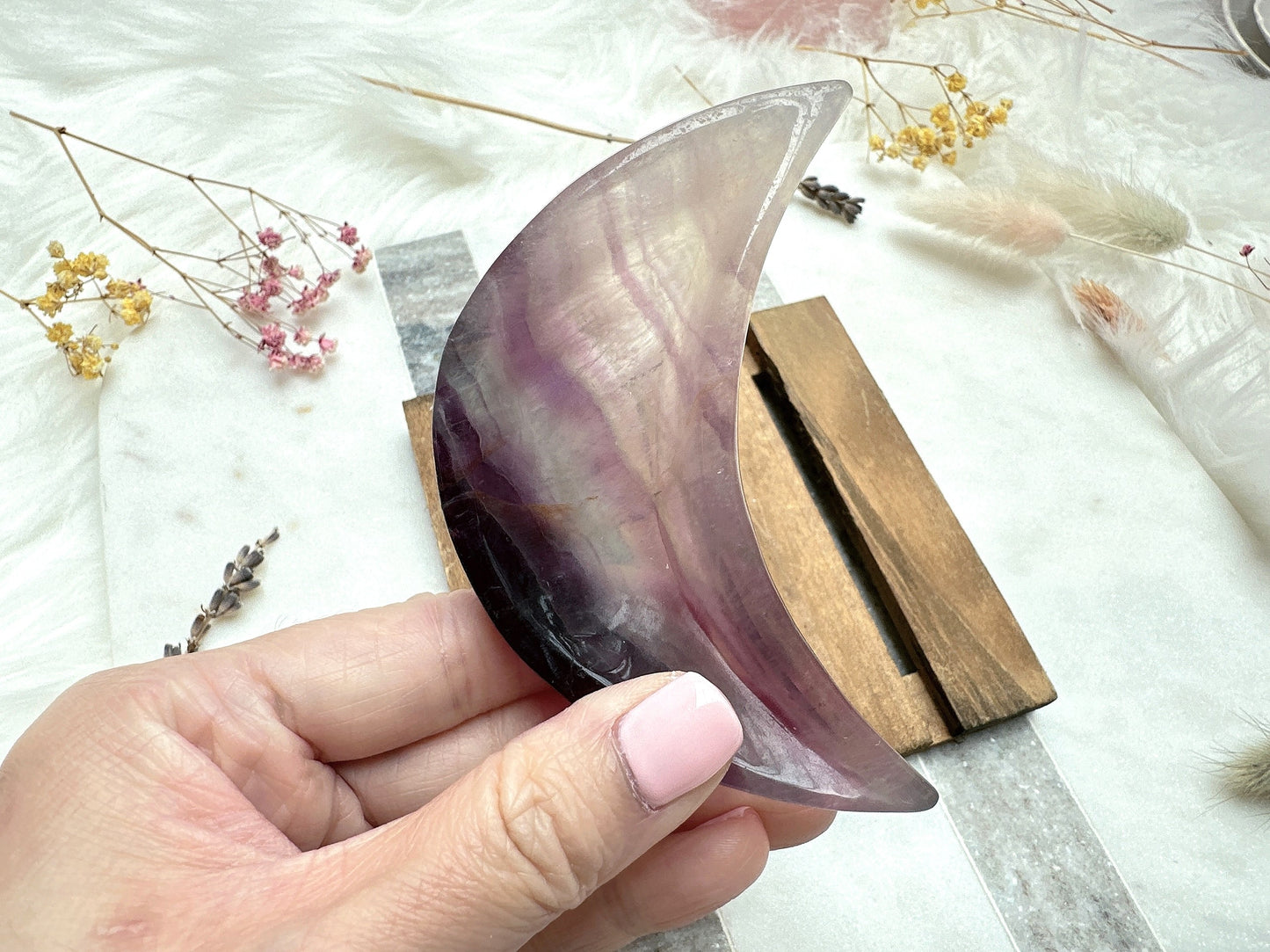 Small Fluorite Moon Bowl with Mini Crystals Bundle Set