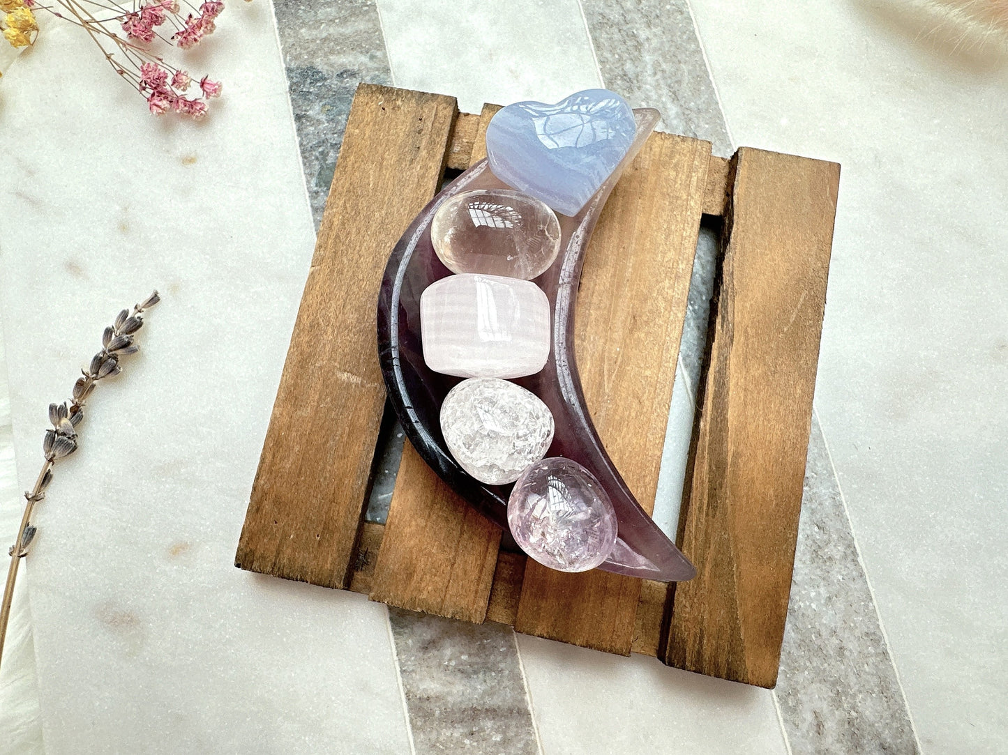 Small Fluorite Moon Bowl with Mini Crystals Bundle Set