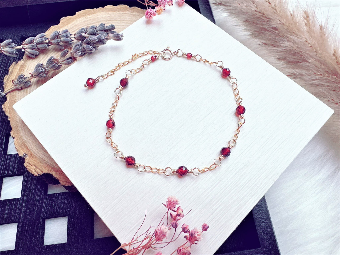 Garnet Gold Chain Bracelet