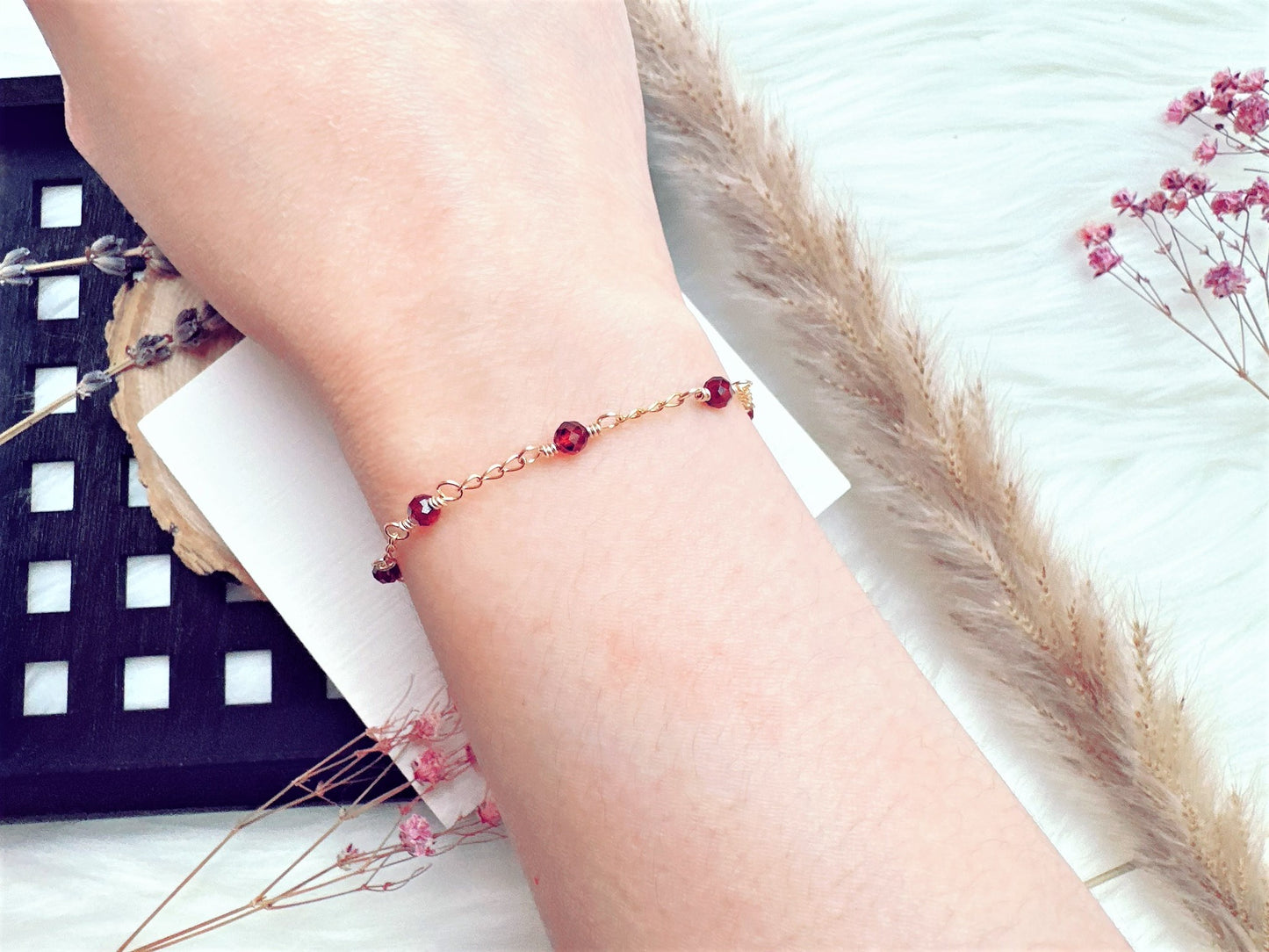Garnet Gold Chain Bracelet
