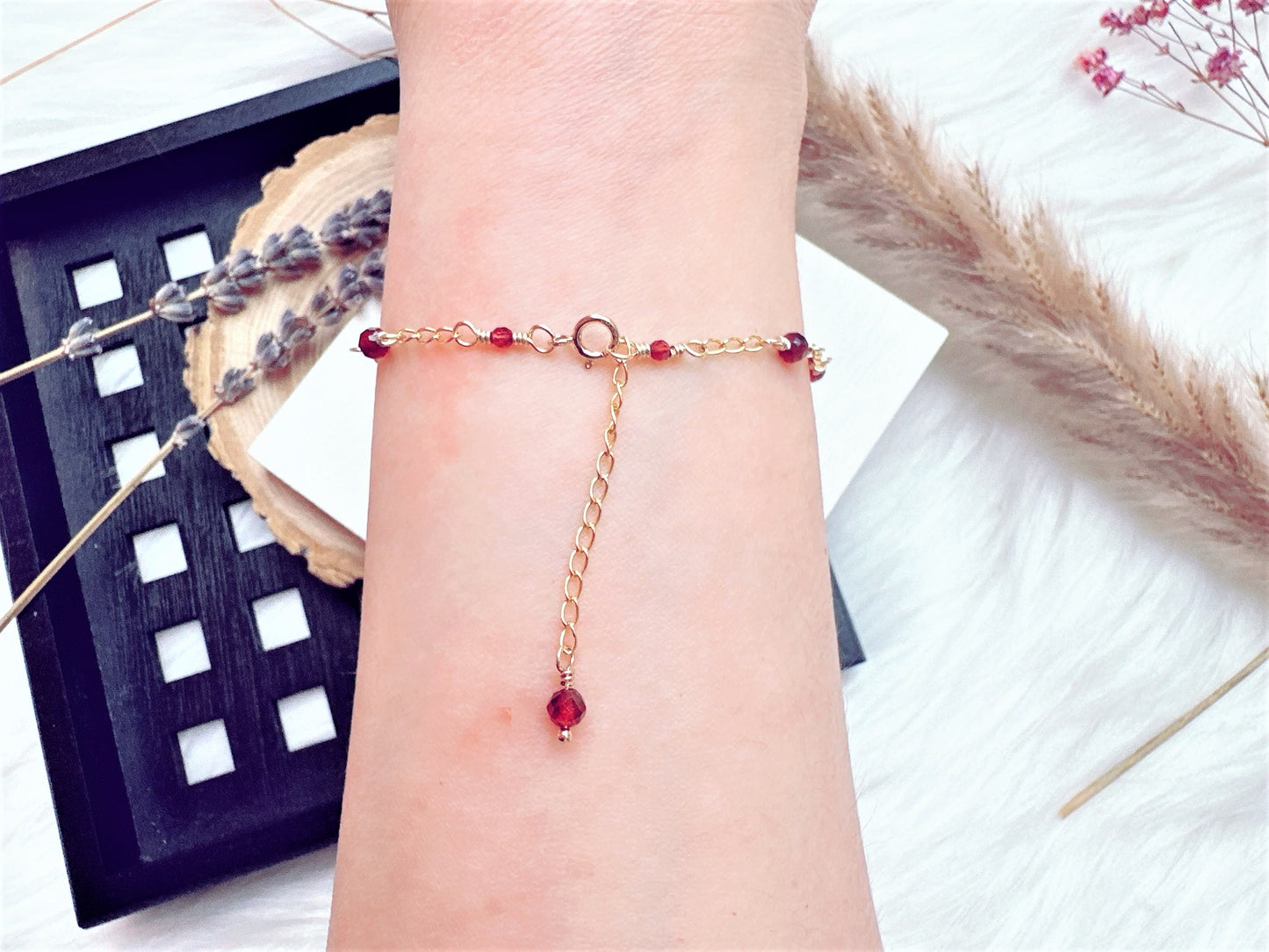 Garnet Gold Chain Bracelet