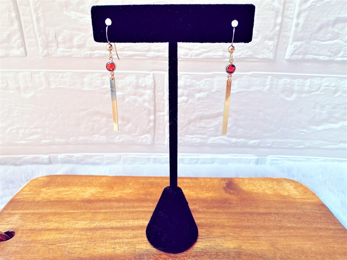 Gold Bar Earrings With Cubic Zirconia